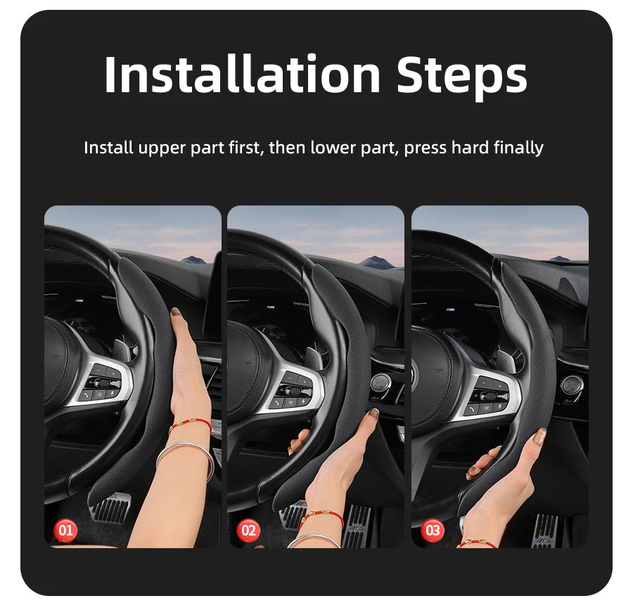 Suitable for Leapmotor Breathable Leather Steering Wheel Cover with Segmented Quick-Release Design, Non-Slip and Durable, for Models T03 C10 B10 B05 B03X C16 C11 C01, Etc., in Black, Bright Red, and Green