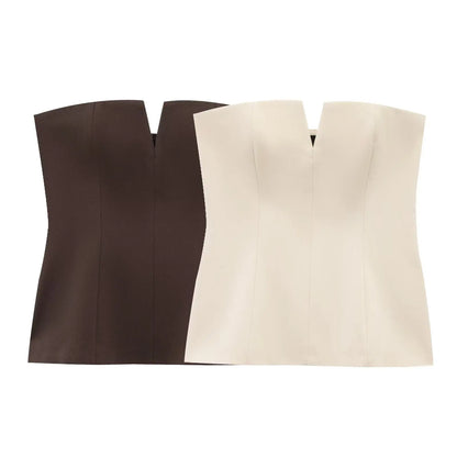 HH Women Elegant Strapless Corset Top with Front V Notch Tube Top for Woman Wedding Guest Dinner Party Outfits