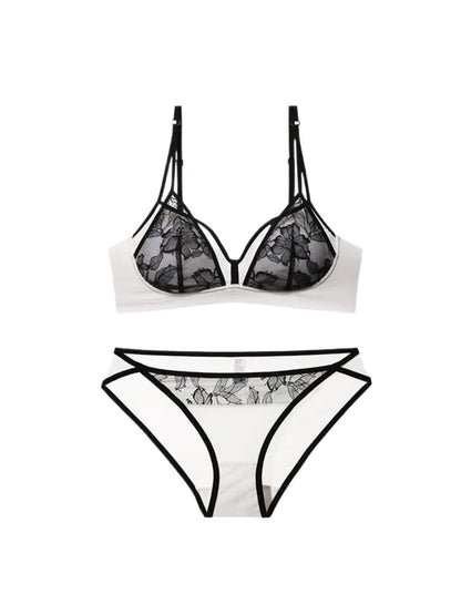 Hot Sale French Style Lace Bra Set Wireless Thin Summer Sexy Triangle Cup Soft Comfortable Women Lingerie Set