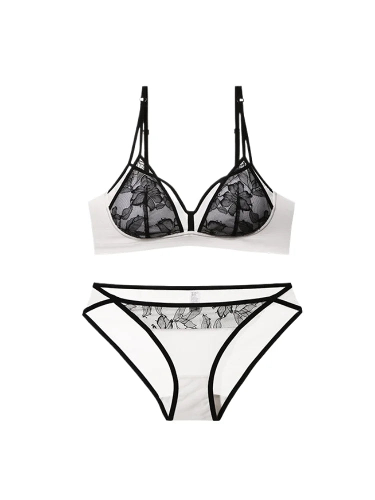 Top Hot Item French Lace Triangle Bra Set Wireless Thin Summer Sexy Pure Desire Soft Comfort Women Lingerie Set