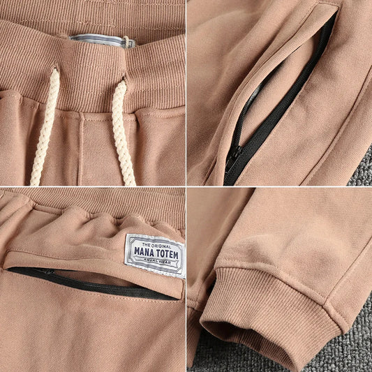 Autumn New American Retro Terry Cloth Solid Color Sweatpants Men's Simple Washed Drawstring Casual Sports Youth Ankle-tied Pants