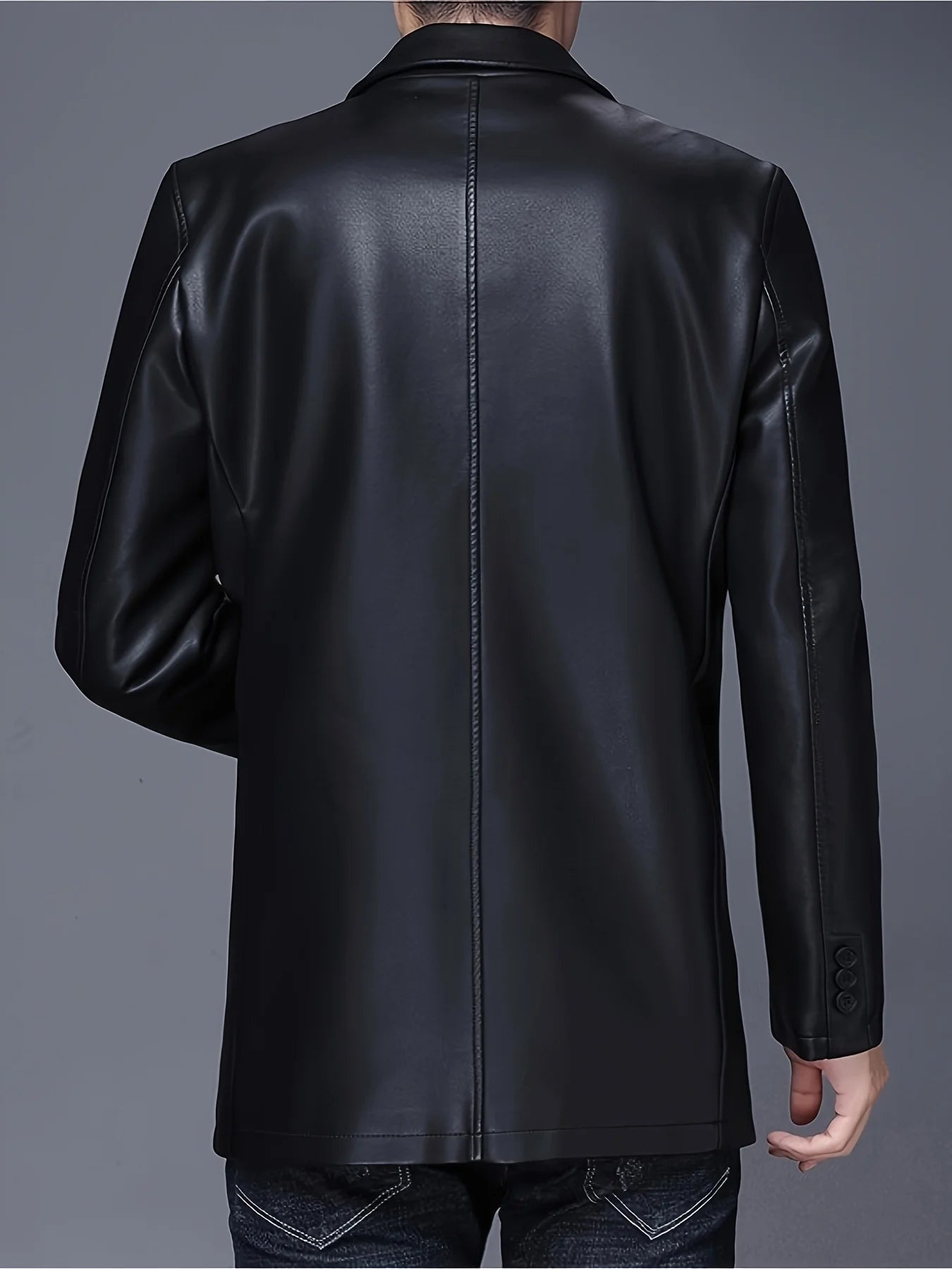 Classic Mid-Length Lapel Trench Coat with Fleece Lining for Warmth, Leather and Fur Integrated Men's Pu Coat, Luxurious Business