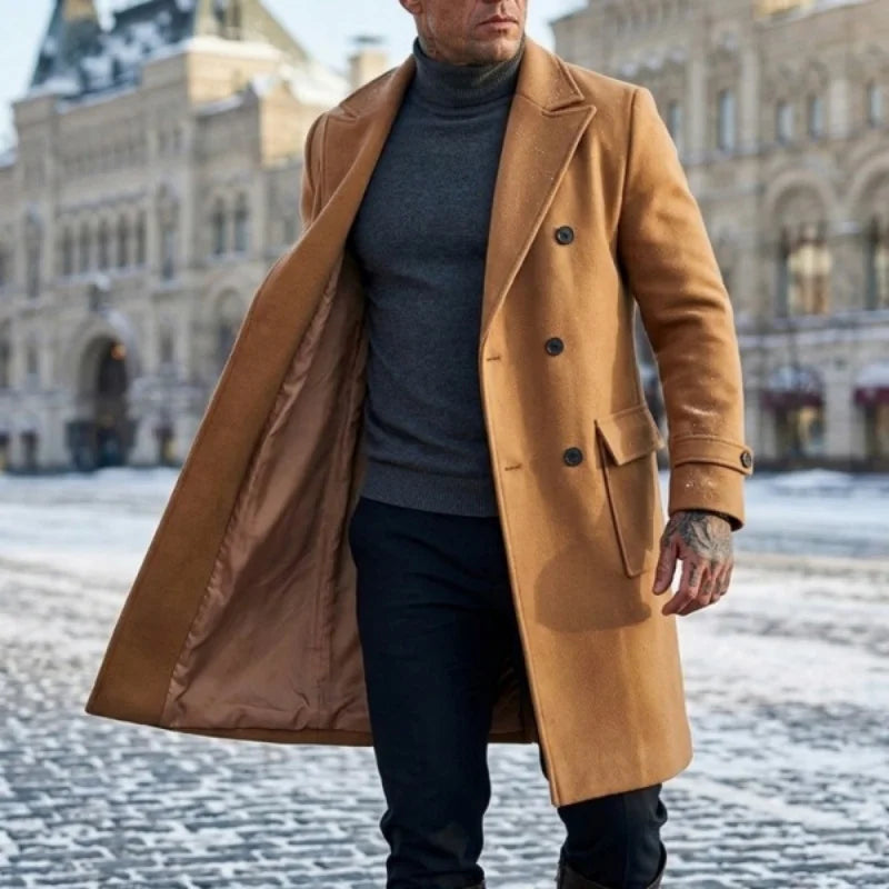 Fall/Winter Men's Wool Blends Overcoat Double-Breasted Knee-Length Trench Coat | Business-Casual & Streetwear Outerwear for Men