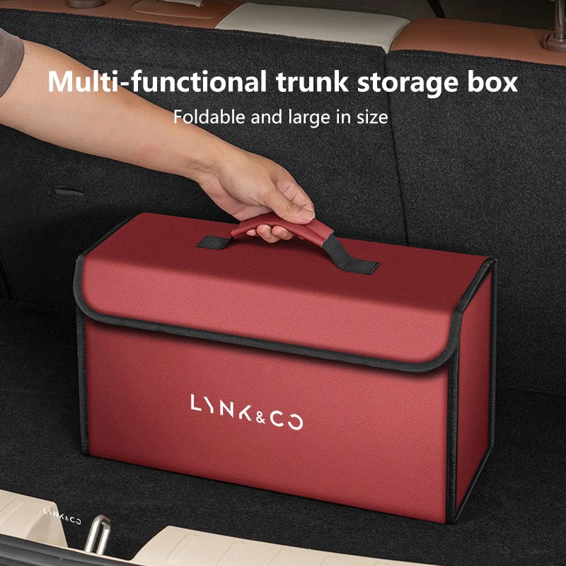 Car Trunk Storage Box Fit For LYNK&CO 01 02 03 05 06 07 08 09 10 Z10 Z20 900 2024 2025 Storage Bag Leather Car Trunk Tool Box