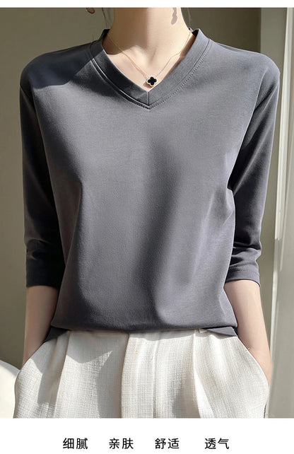 Spring And Summer New White Mercerized Cotton Cropped Sleeve T-shirt Feminine Joker 100% Cotton Bottoming Shirt Half Sleeve