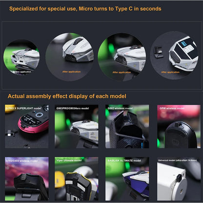 For Viper ULTIMATE/BASILISK ULTIMATE/DEATHADDER V2 PRO/NAGA V2 PRO mouse adapter Android micro to type c head replacement parts