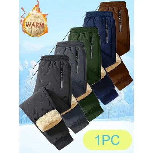 UETEEY Winter Thermal Fleece Pants Men Plush Lambswool Thicken Warm Waterproof Trousers Man Casual Windproof Joggers Sweatpants