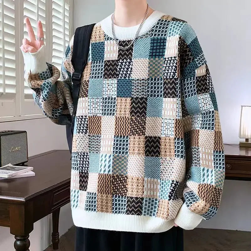 Hippie Grunge Pullovers Male Plus Big Size Thick Knitwear Long Sleeve Designer Casual Streetwear Loose Fit Men's Knit Sweater