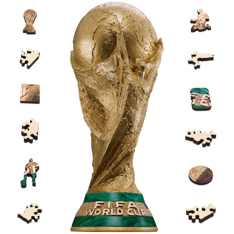 FIFA Official 2026 USA Mexico Canada World Cup Trophy Wooden Puzzle Laser Cut 3D Puzzle Home Decor Football Fans Souvenir Gifts