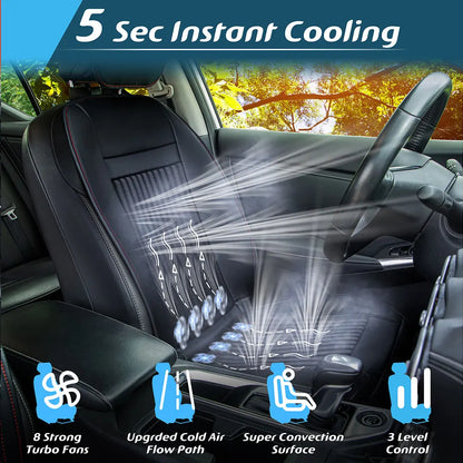 Luxury Heated and Cooling Car Seat Cover, Ventilated Cooling Car Seat Warmer Cushion 12-24V Universal Fit, Classic Black