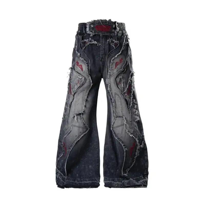 LUZHEN 2026 New Original Burr Outline Patchwork Design Embroidery Straight Jeans Men Streetwear Loose Vintage Denim Pants JY7448