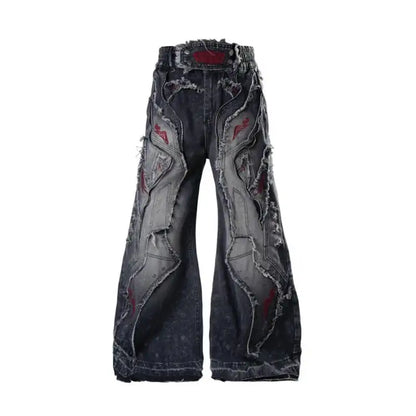 LUZHEN 2026 New Original Burr Outline Patchwork Design Embroidery Straight Jeans Men Streetwear Loose Vintage Denim Pants JY7448