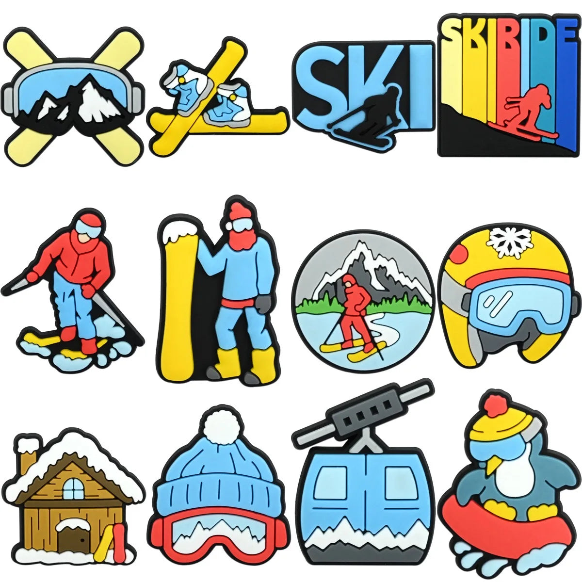 12-100Pcs Wholesale Skiride Man Woman PVC Shoe Accessories Skiing Snow Goggles Sandal Button Charms Fit Holiday Gifts