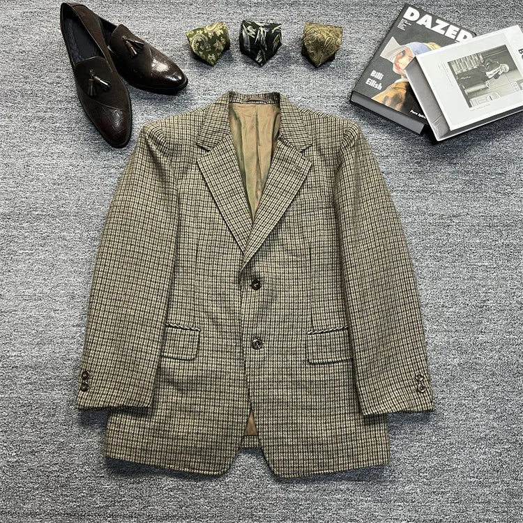 Vintage Unisex Woolen Suit Jacket Simple Casual Plaid Retro Style Warm Windproof Interview Commuting Business Casual Wear