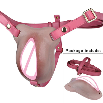 ANOSX Multi-functional Vagina Pad Silicone Chastity Cage Imitation Clitoral Pants Penis Sleeve With Urethra Hole Sex Toy For Men