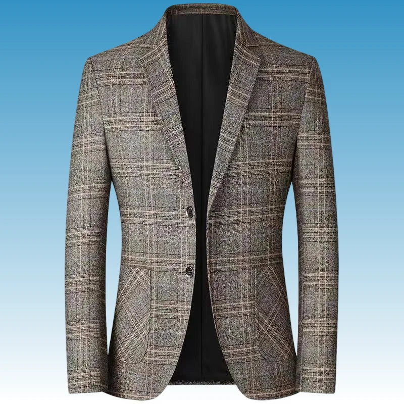 Blazer New Men Fashionable Business Wedding Banquet Casual Hosting Dress Showcases A High-end Middle-aged Checkered Look Blazer