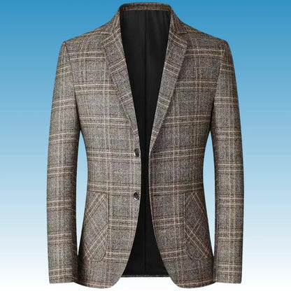 Blazer New Men Fashionable Business Wedding Banquet Casual Hosting Dress Showcases A High-end Middle-aged Checkered Look Blazer