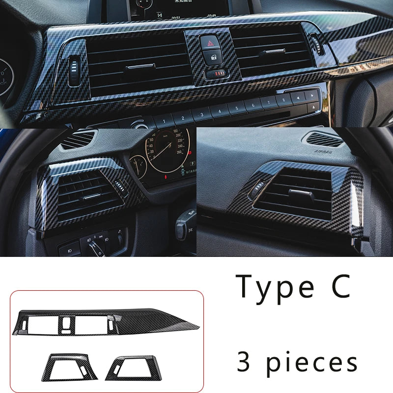LHD Car Styling Carbon fiber Center Console Air outlet Panel Cover Trim Stickers frame For BMW F30 F31 F32 F34 F36 Accessories