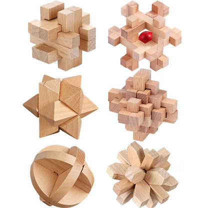 6PCS Set Wooden Brain Teaser Puzzle Cube Educational Toys for Kids And Adults Assembly & Disentanglement Puzzles IQ Challenge