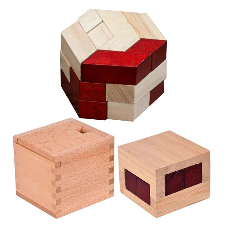 Classic Luban Lock Puzzle 3PCS Set Wooden Brain Teaser For Adults And Kids IQ Challenge Unlock Interlocking Educational Toys