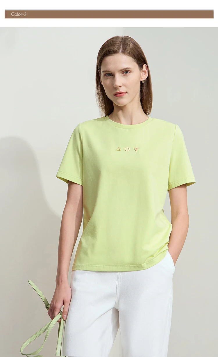 Amii Minimalist T-shirt Women's Tops O-neck Short Sleeves Geometric Decoration Antibacterial Cotton Elastic Casual Tees 12521088