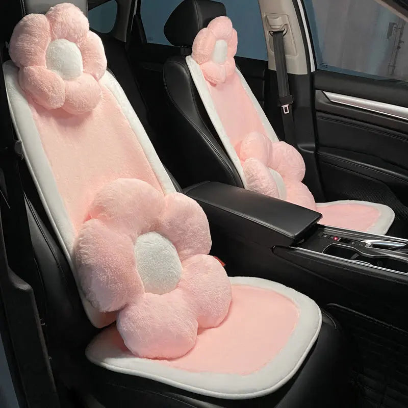 Winter New Cartoon Plush Car Cushion Simple Black White Thickened Anti Slip Women's Auto Seat Pad Cute Interior Modification