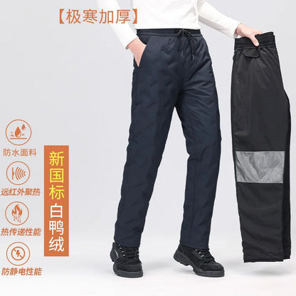 Padded Pants Men Down Pants Winter Clothes  Down Loose Fit Winter Outerwear Casual Trousers Mid Waist Long Pants Elastic Waist