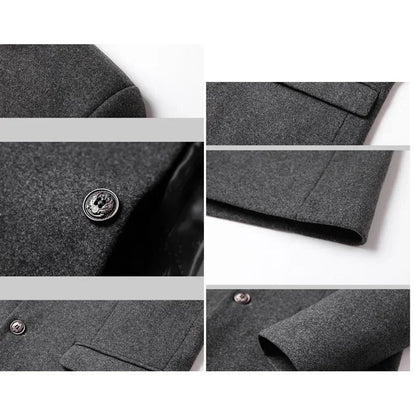 BROWON Brand Business Casual Trench Coat Men Chinese Style Solid Color Winter Coat Men 2026 Autumn and Winter Wool Coat for Men