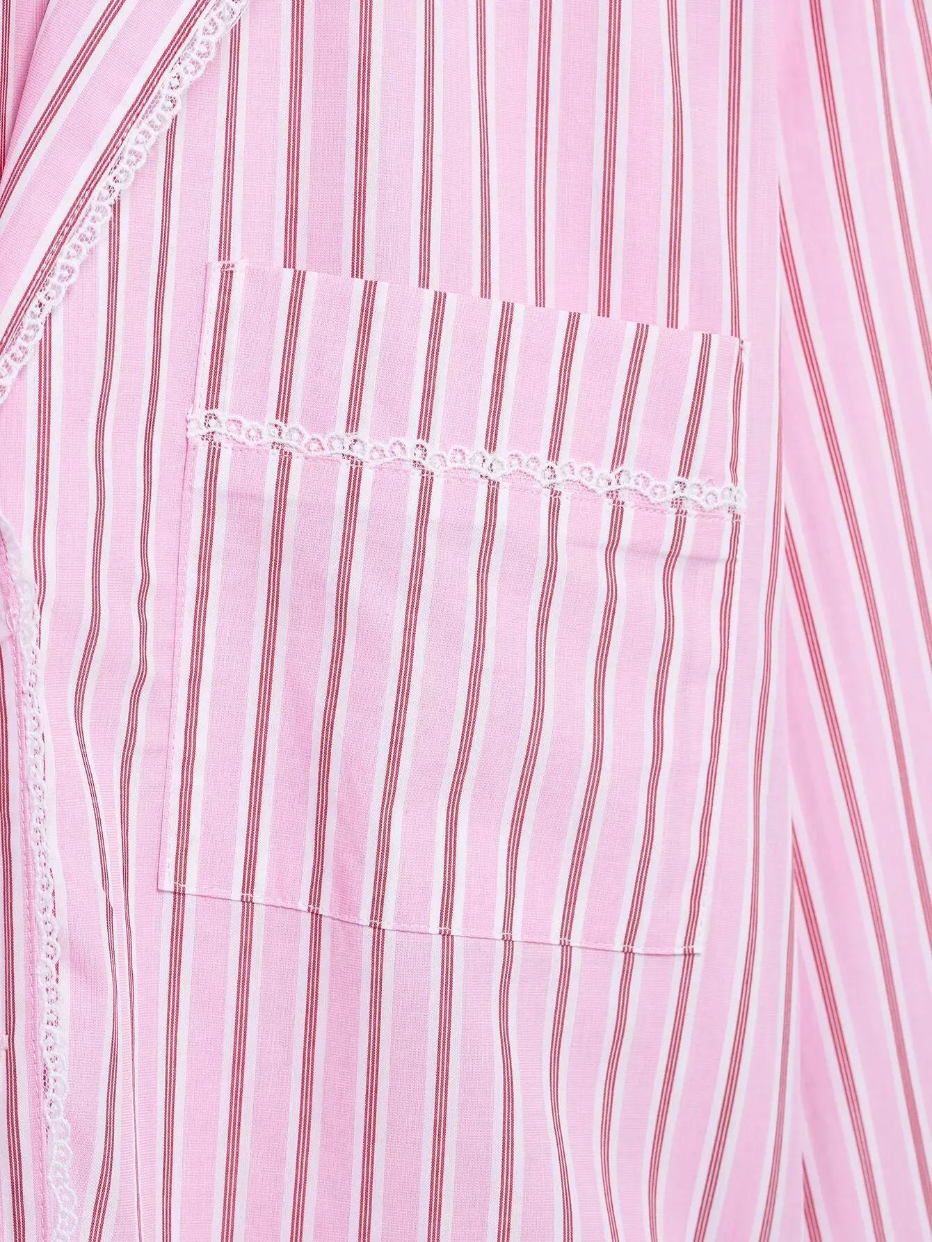 HH Women Striped Pants Suit Lapel Pocket Single-breasted Blouse+Side Zipper Lace Short Top+High Waist With Belt Poplin Pant
