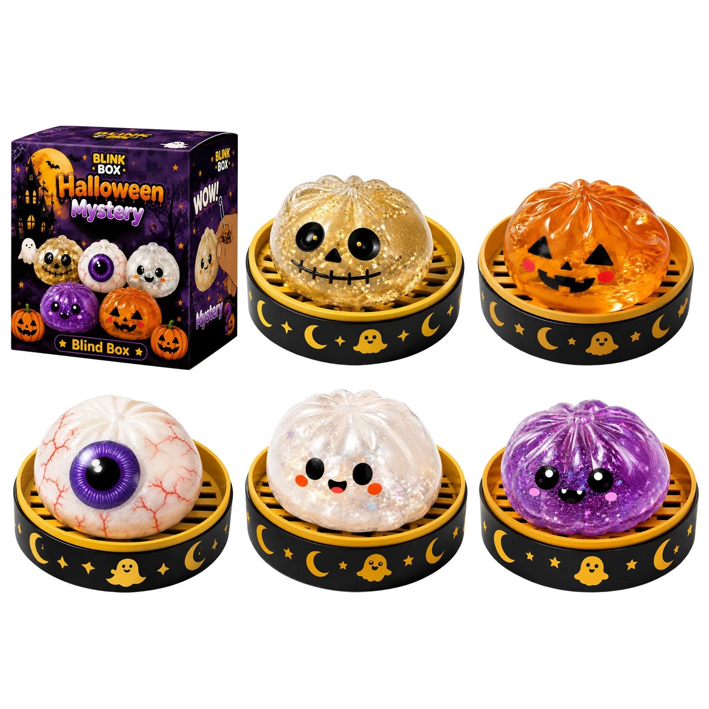 Halloween Ghost Maltose Squishy Squeeze Toy Hand Grip Stress Relief Fidget Sensory Gift Box Set Kids Party Decor