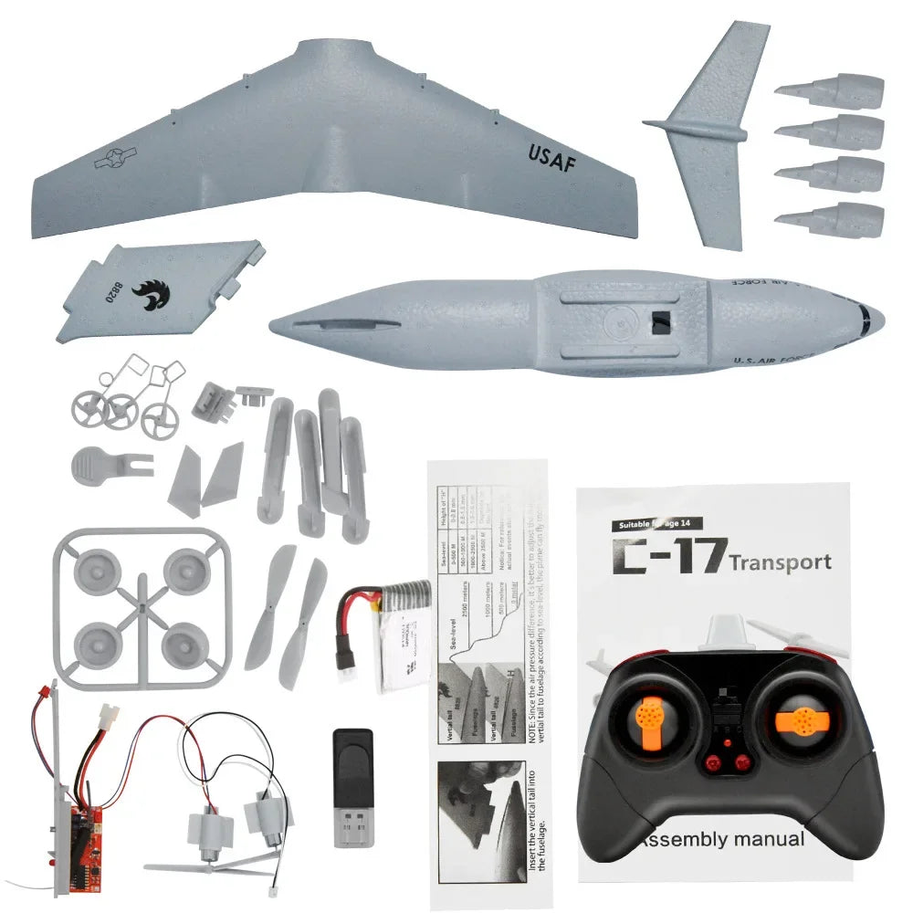 C-17 RC Drone DIY Aircraft Transport Aircraft 373mm Wingspan EPP RC Drone Airplane 2.4GHz 2CH 3-Axis Aircraft Toy for Children