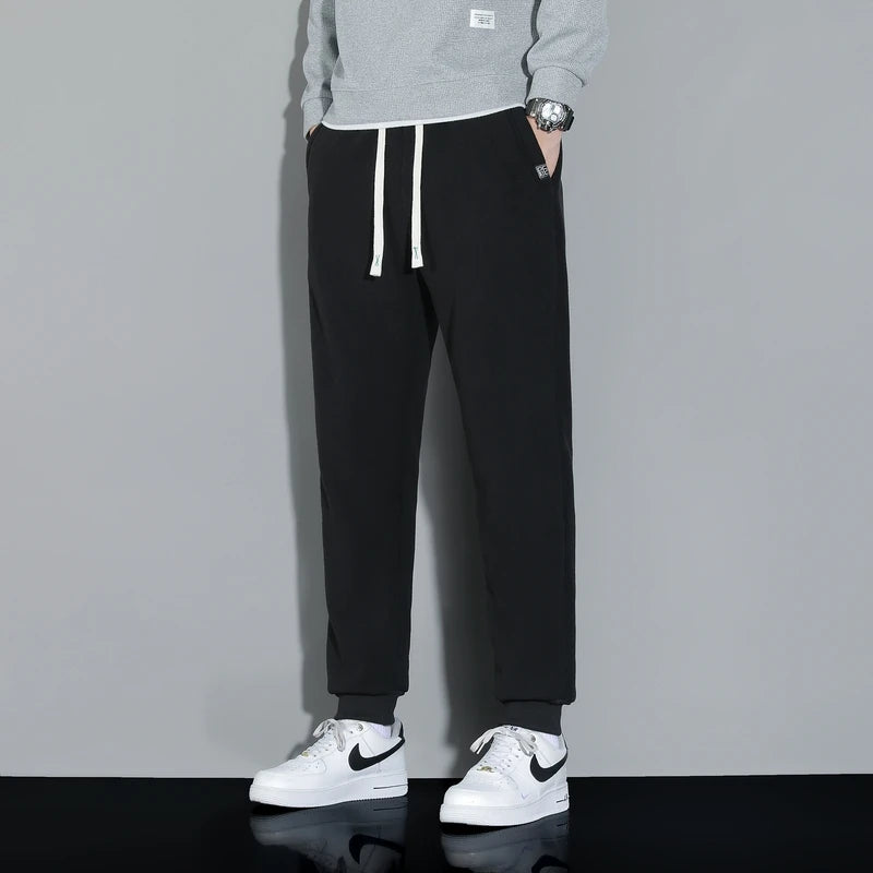 L-8XL Large Size Down Pants Men's Winter Polar Fleece Thick Casual Pants Big Size Plus Velvet Warm Solid Color Black Sweatpants