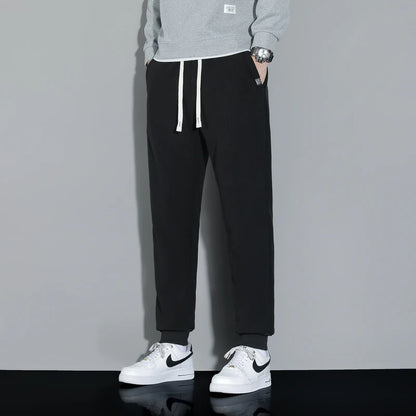 L-8XL Large Size Down Pants Men's Winter Polar Fleece Thick Casual Pants Big Size Plus Velvet Warm Solid Color Black Sweatpants
