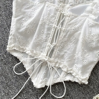 Sweet Heavy Embroidery Hollow out Strap Vest Women Summer Pure Desire Spicy Fibone Slimming Top Women's Faion Outfit