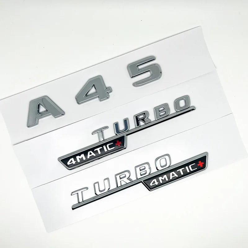 3D ABS Glossy Black Car Fender Badge Turbo 4MATIC Sticker Rear Trunk AMG Emblem A45 Logo For Mercedes Benz A 45 AMG W176 W177