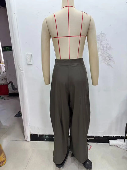 Women's Long Pants 2025 Autumn New Arrivals Military Green Pleated Loose Wide-Leg Pants Casual Fashion Stylish and Versatile