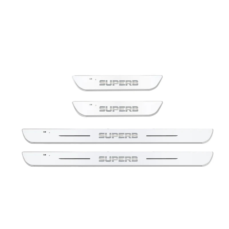 Customized Car Door Sill Strip Light for Skoda Superb Logo Ambient Lamp USB Welcome Power Moving LED Car Scuff Pate Pedal