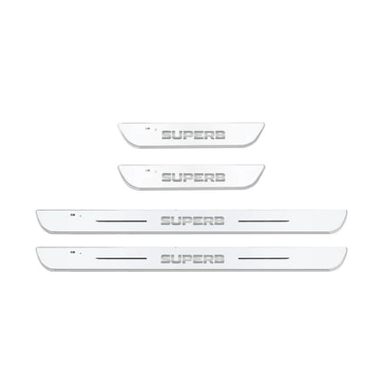Customized Car Door Sill Strip Light for Skoda Superb Logo Ambient Lamp USB Welcome Power Moving LED Car Scuff Pate Pedal