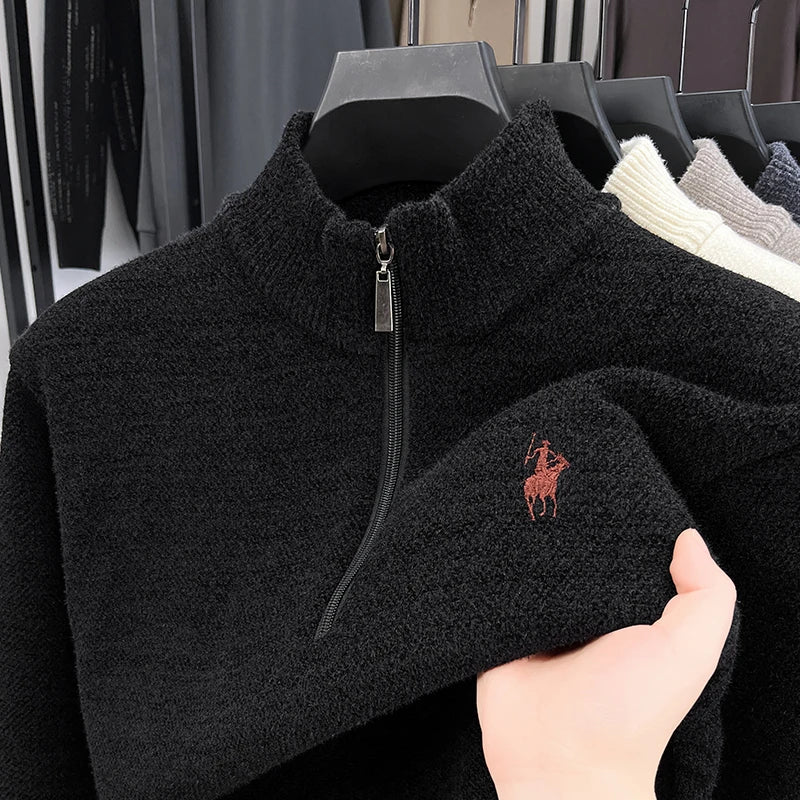 Winter Add Layers to Men's Knitted Sweater Half-Height Zipper High Quality Embroidery Daily Commute British Style Mens Clothing
