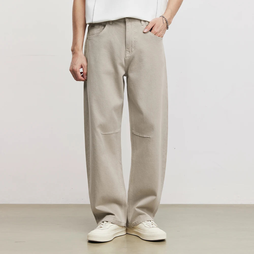 Fashion Men's American Retro Draping Vintage Cut-Off Jeans 2026 Summer Cotton Blend Loose Casual Straight Wide Leg Pants
