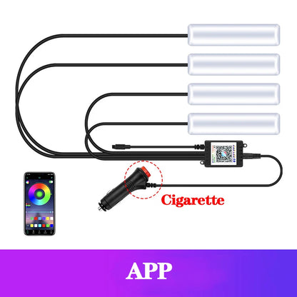 LED Car Interior Ambient Foot Light Kit With USB Cigarette Lighter Backlight Remote App Music Control Auto RGB Decorative Lamp