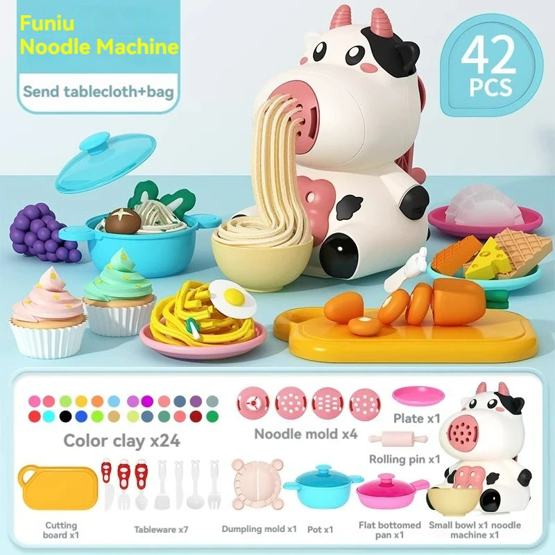 Kids Colored Clay Noodle Machine DIY Play Dough Tools Ice Cream Plasticine Mold Kits Puzzle Toys for Boys Girls Birthday Gift