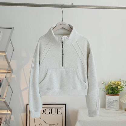 Thickened Fleece Stand Collar Sweatshirt Women's Autumn Winter Loose Casual Sport Yoga Clothes Half Zipper Long Sleeve T-Shirt