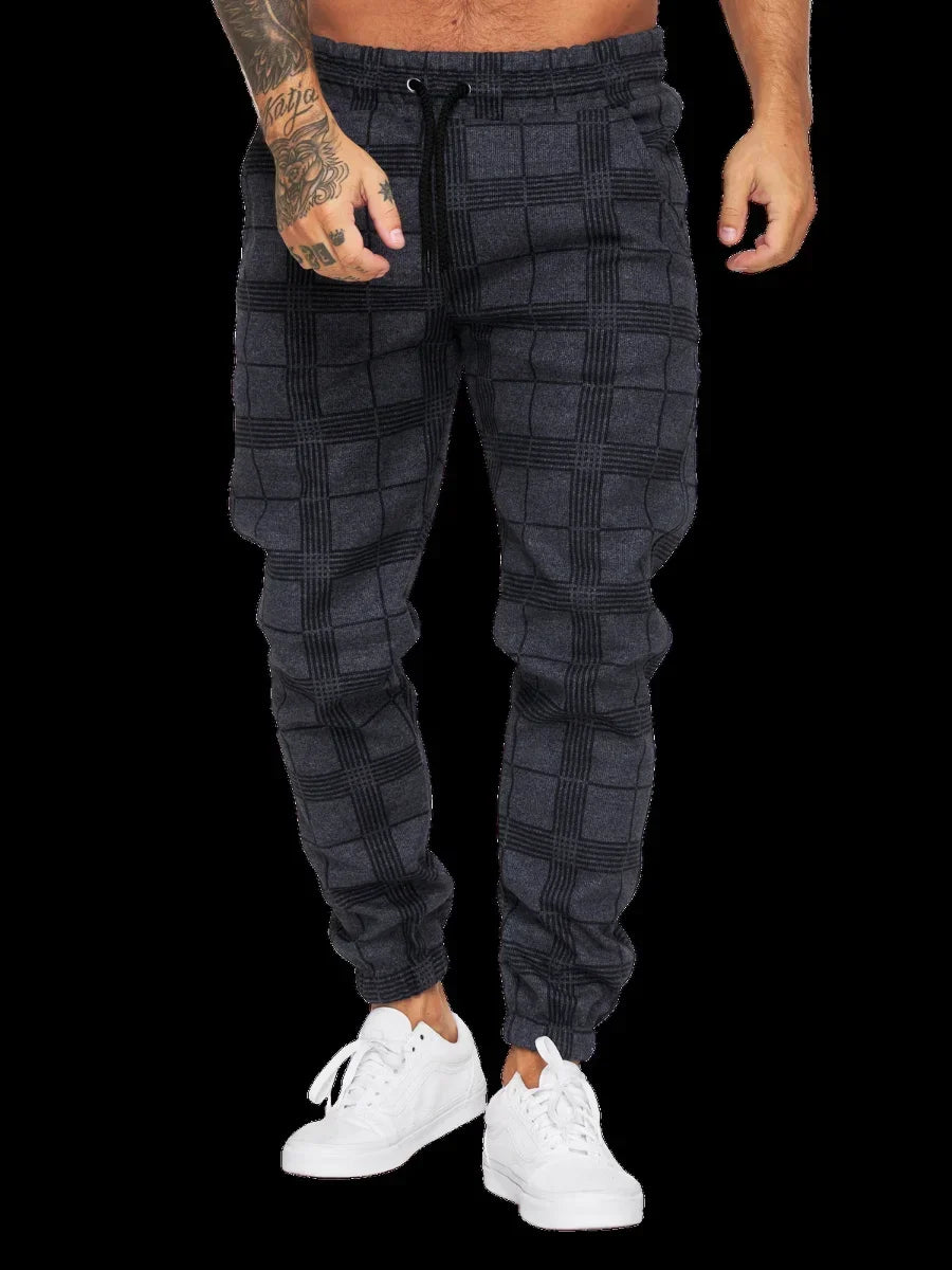 2026 Men's Fashionable Casual Fabric Plaid Design Street Sports Pants for Men's Fitness Gym Wear
