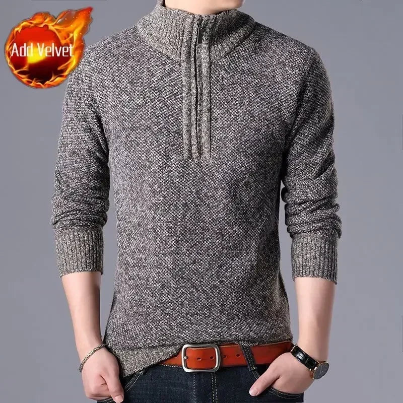 Knit Sweater Male Zipper Plaid Men's Clothing Cardigan Hoodies Zip-up Thick Winter Red Tops Jumpers Casual Stylish Hot Cheap A