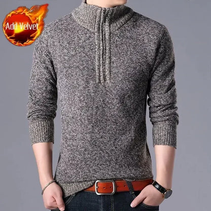 Knit Sweater Male Zipper Plaid Men's Clothing Cardigan Hoodies Zip-up Thick Winter Red Tops Jumpers Casual Stylish Hot Cheap A