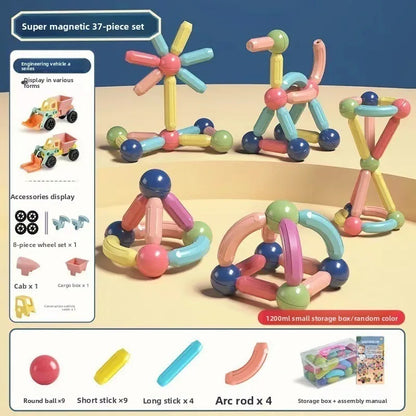 Children's Educational Boy Assembled Building Blocks with Changeable Magnetic Rods Baby Magnet Toys.