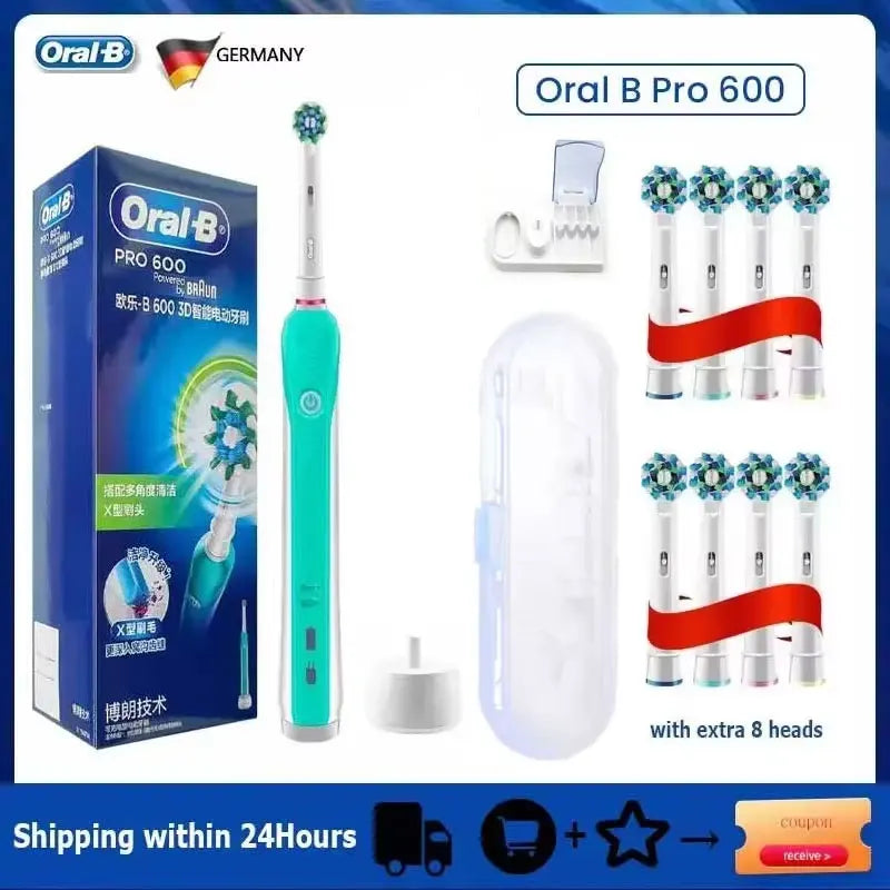 Oral B Electric Toothbrush Pro 4000 3D Action Daily Clean Teeth Visible Pressure Sensor 4 Modes Gum Cares Waterproof Rechargeabl