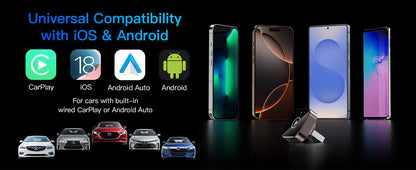 2-in-1 Wireless CarPlay & Android Auto Adapter , Universal Fit for Most Cars,  Wireless Connection, Plug & Play iOS/Android