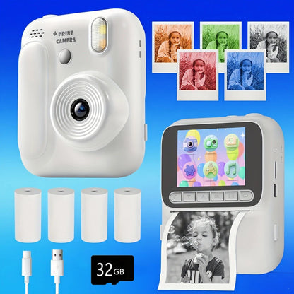 Kids Instant Camera Color Printing Camera 32GB 1080P Thermal Print Toys Camera Print Photo Video Games Music Children Gift